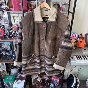 Vintage Suede Sherpa Western Ranch Coat Women’s 3XL Men’s 2XL Brown
